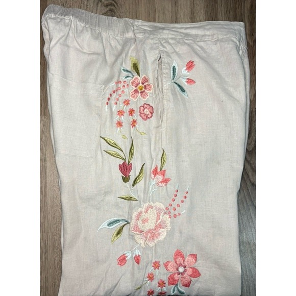 Johnny Was Joya Wide Leg Linen Pants Size XL  Embroidered Floral Bohemian - Picture 11 of 15